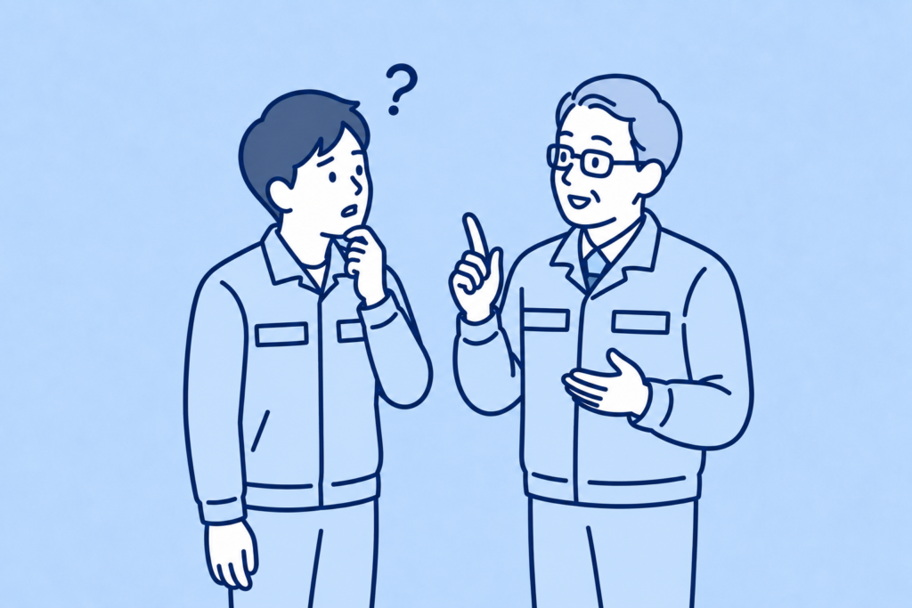 若手がベテランに質問して教えてもらっているイメージ
